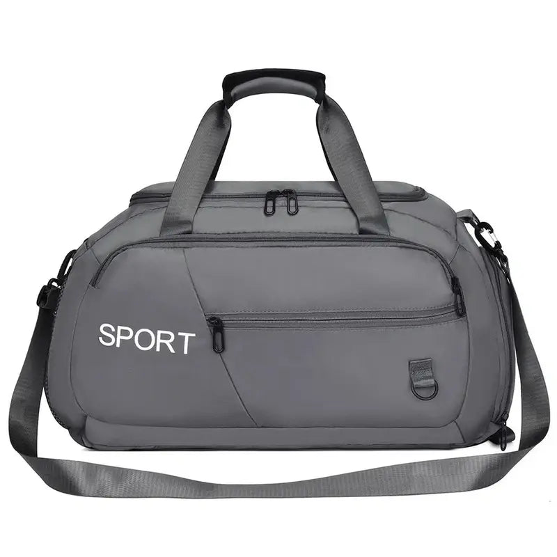 Sac à dos sport femme gris avec plusieurs compartiments zippés et bandoulières