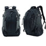 Deux sacs à dos style militaire noirs, vue frontale et latérale, pour randonnée