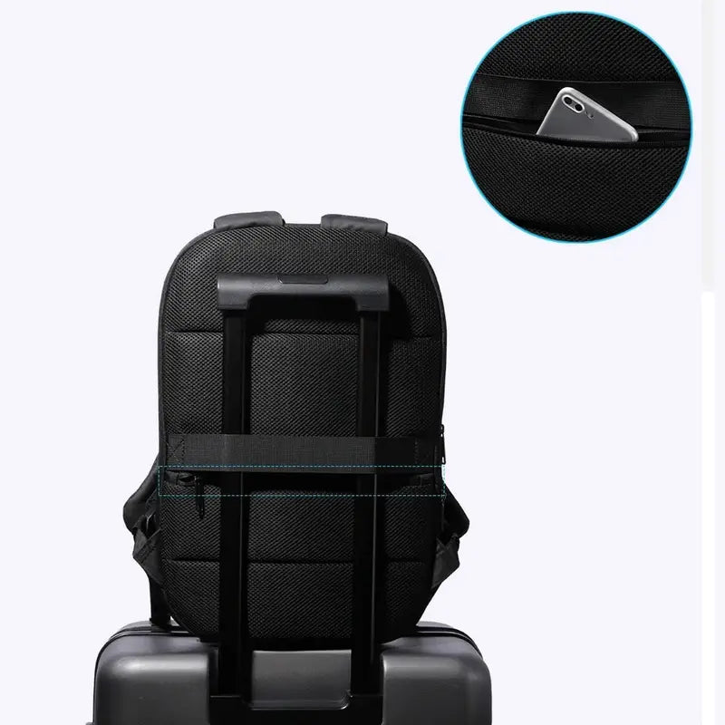 Sac à dos urbain femme imperméable noir avec sangle de bagage et poche anti-vol cachée