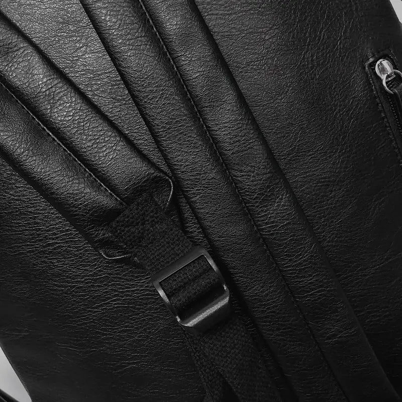 Sac à dos ville homme cuir en faux cuir noir avec bandoulière ajustable et poche zippée