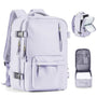 Sac à dos voyage femme violet clair avec plusieurs compartiments et bretelles ajustables