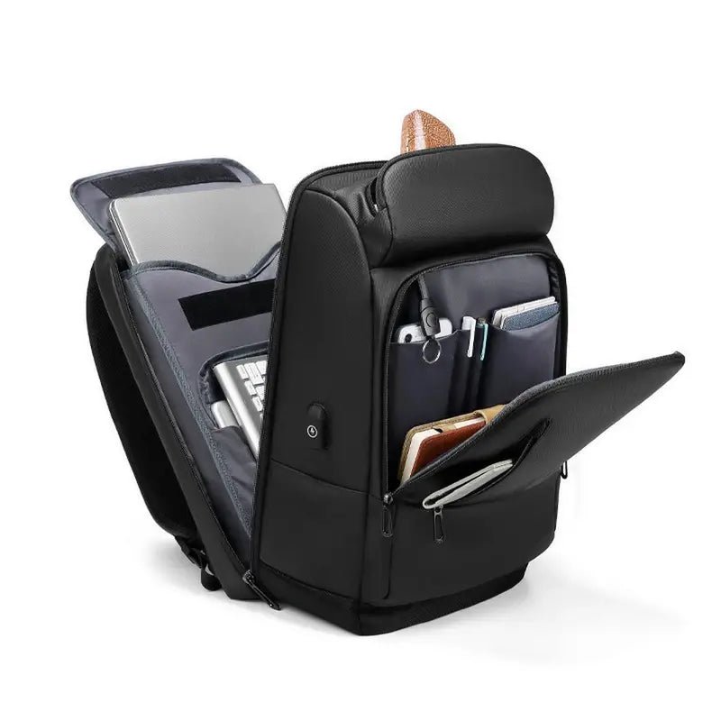 Sac à dos voyage ordinateur noir avec plusieurs compartiments et poche pour ordinateur portable