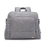Sac à langer à dos en tissu gris avec plusieurs poches et poignée supérieure