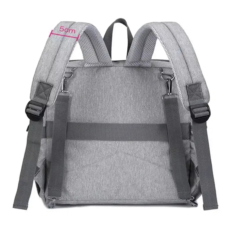 Sac à langer pour bébé avec sac à dos gris, bretelles rembourrées et réglables