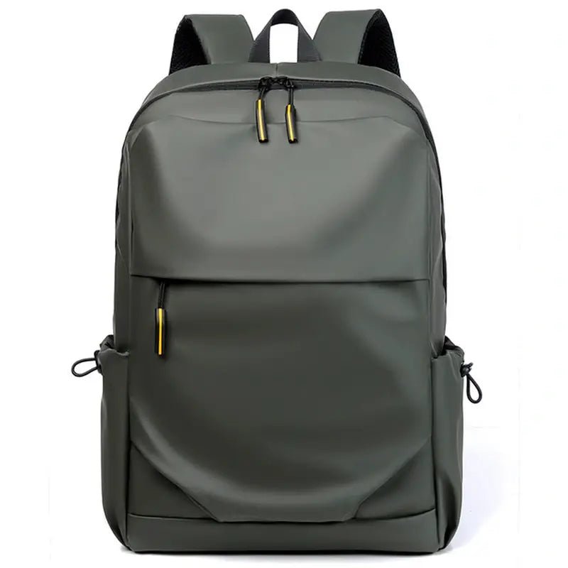 Sac collège sac à dos gris foncé avec plusieurs poches zippées et cordons latéraux