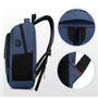 Sac de cours collège en tissu bleu avec plusieurs compartiments, poche latérale et port USB
