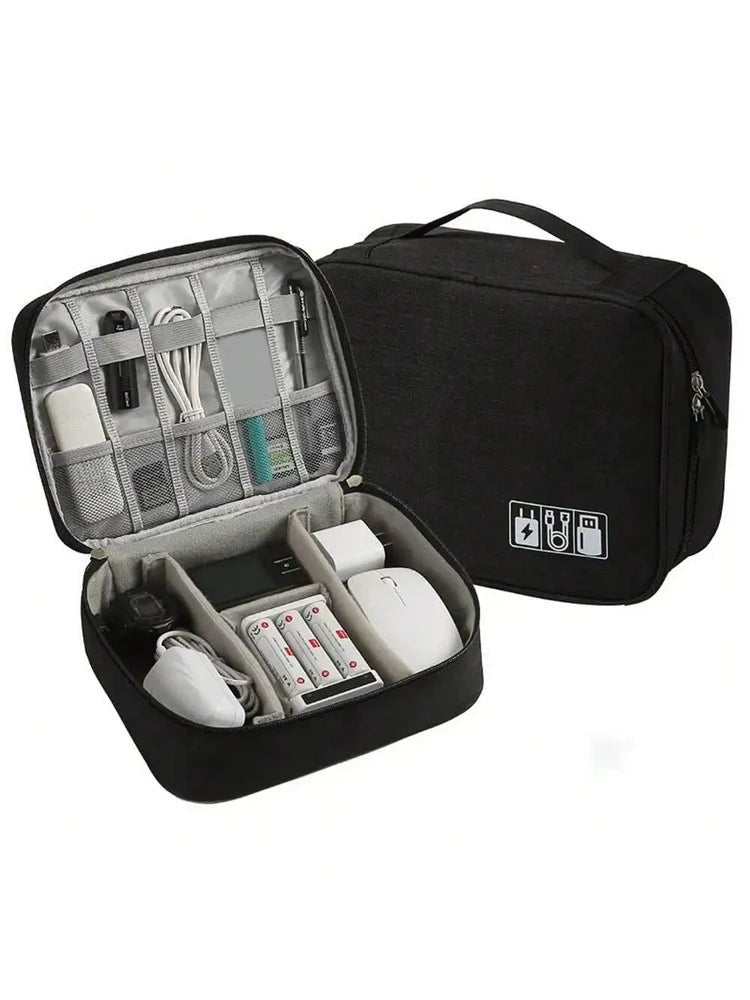 Sac de rangement multifonction noir pour appareils et accessoires avec plusieurs compartiments