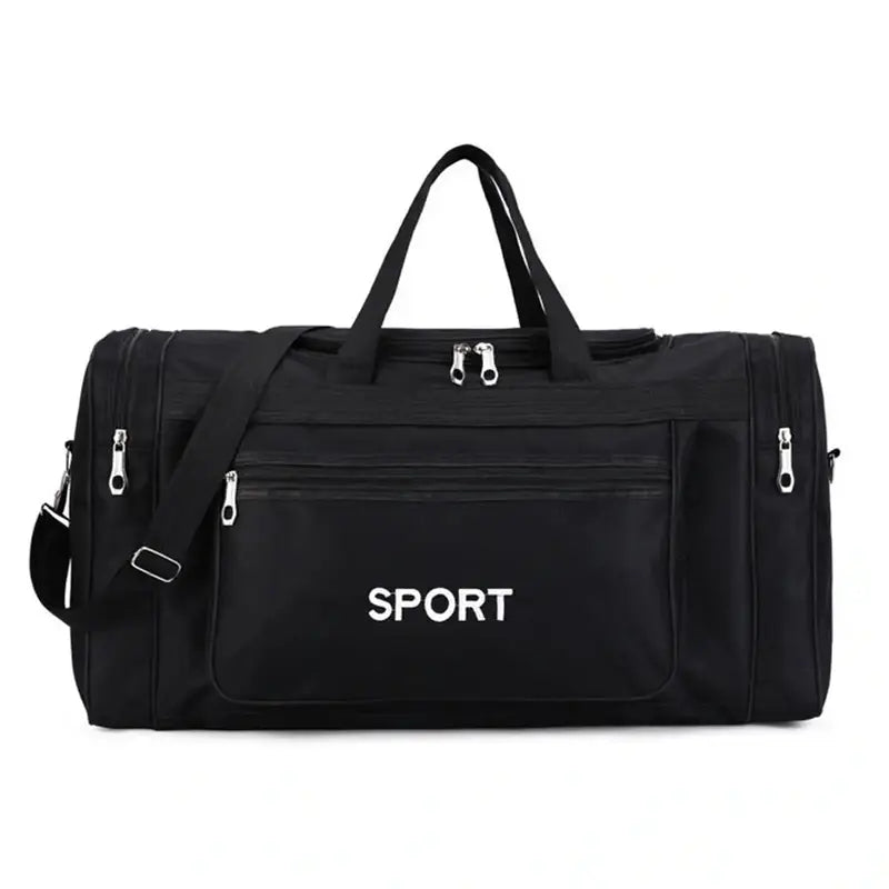 Sac de sport bandoulière noir avec bandoulière et plusieurs poches zippées