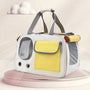 Sac de transport à main pour chat Felinity blanc et jaune avec fenêtres en mesh et poche latérale