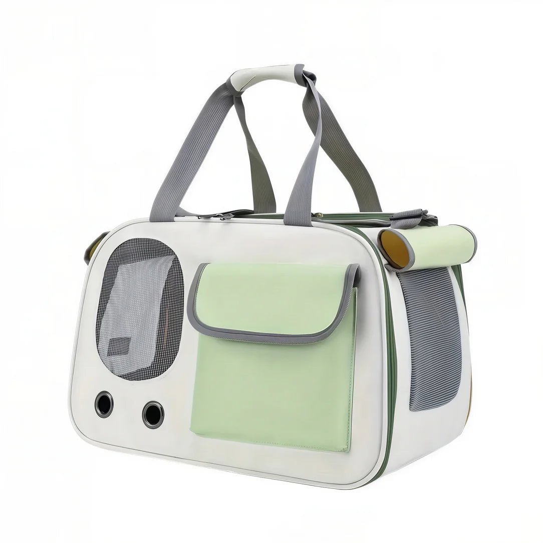Sac de transport à main pour chat Felinity blanc et vert clair avec fenêtres en mesh