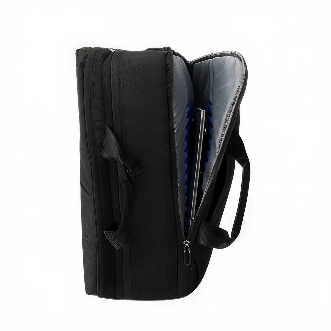 Sac de voyage format valise MoveCase I avec sac à ordinateur noir et intérieur bleu à rayures