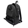 Sac d école collège garçon en tissu noir avec plusieurs compartiments zippés et port USB latéral