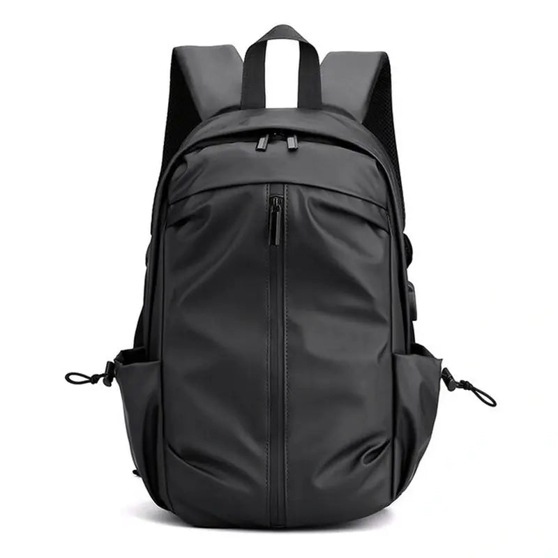Sac d école collège noir en nylon avec multiples compartiments zippés et poches latérales