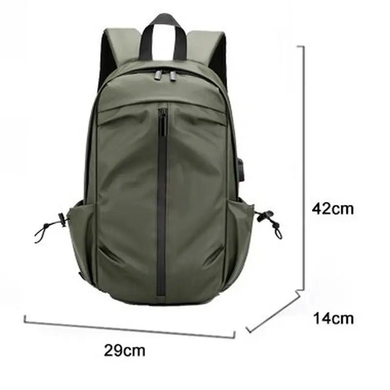 Sac d école collège olive vert avec plusieurs compartiments et port de chargement USB