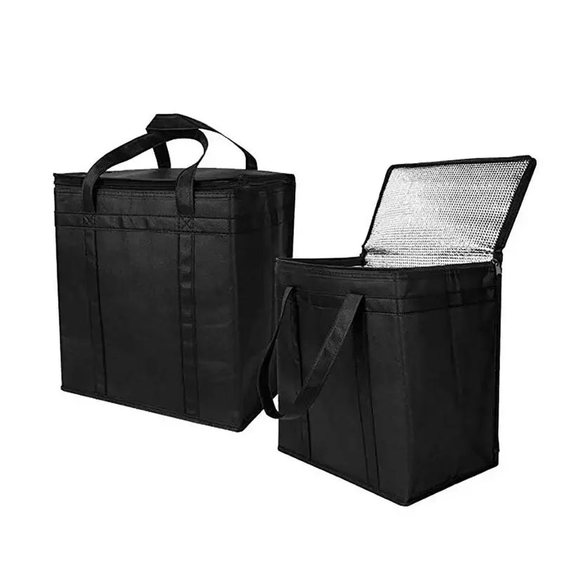 Sac à dos isotherme 20l avec deux sacs isothermes noirs, un fermé et un ouvert avec doublure réfléchissante