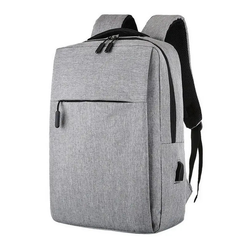 Sac minimaliste ordi portable femme avec sac à dos gris, compartiments zippés et port USB
