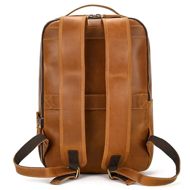 Sac ordinateur pour femme de luxe en cuir tan avec bretelles ajustables et poignée supérieure