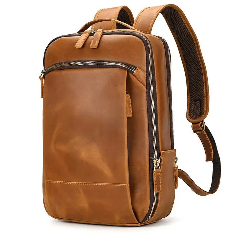 Sac ordinateur pour femme de luxe en cuir en cuir tan avec multiples compartiments zippés